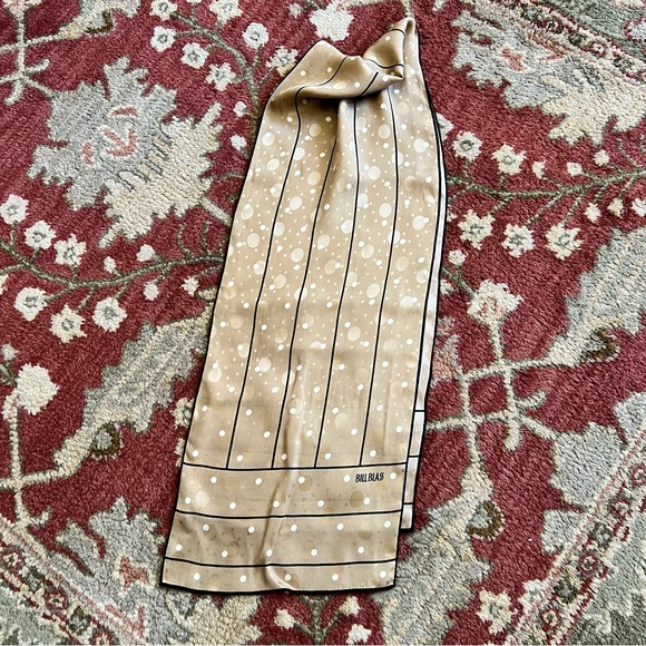 BILL BLASS signed bronze gold with white dots and black silk scarf  58” X 11” - Picture 4 of 4